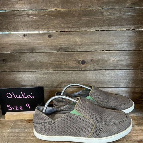 Mens Olukai Nohea Taupe Mesh Comfort Slip On Loafers Shoes Sneakers Size 9 M GUC - Picture 1 of 6